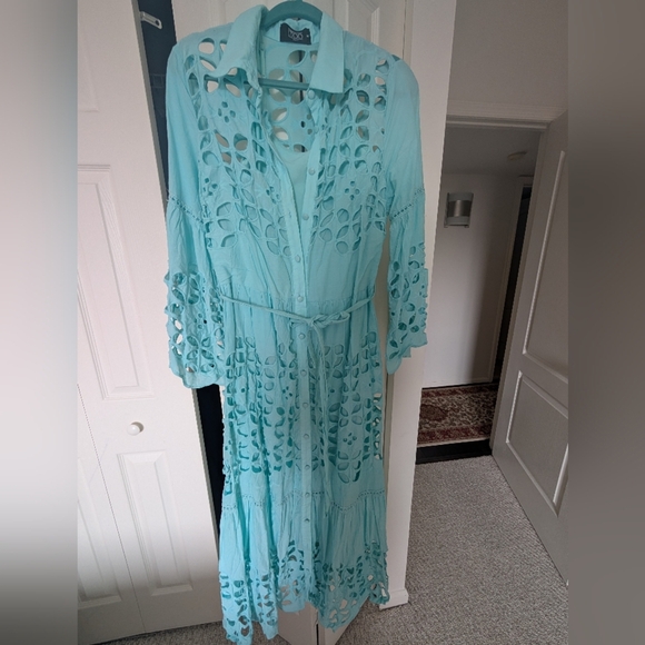 Tiffany Blue Eyelet Button-Down Dress - Picture 6 of 8